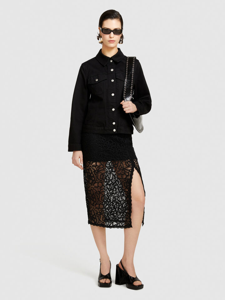 Slim fit denim jacket - women's jackets - Black | Sisley image number 1